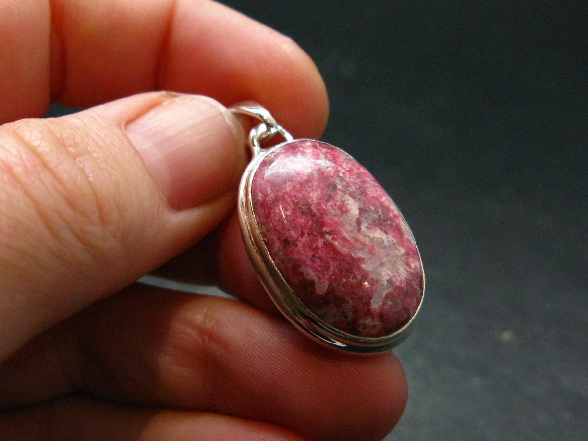 Thulite Silver Plated Pendant From Norway - 1.4" - 5.28 Grams