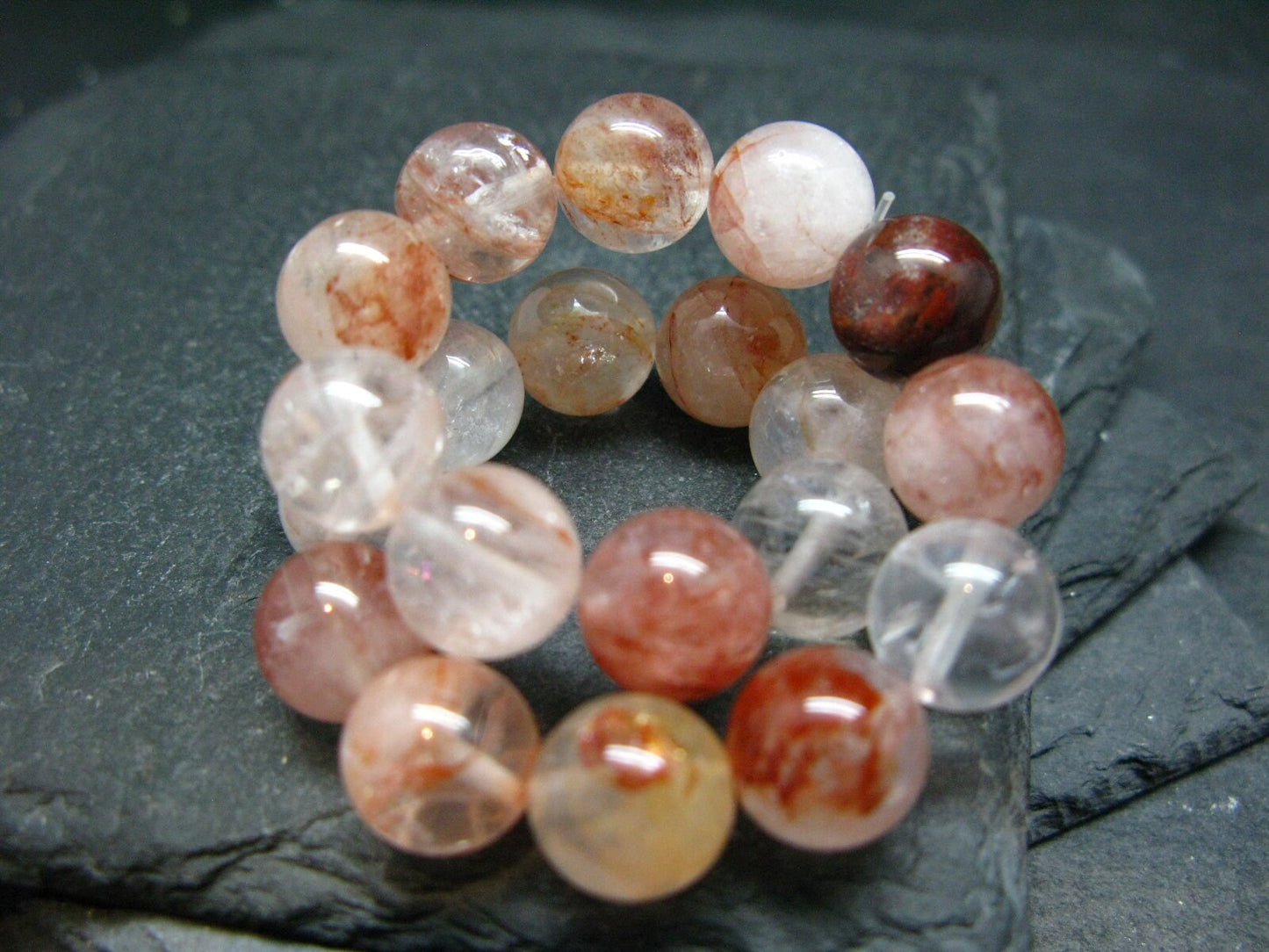 Agnitite Hematoid Quartz Genuine Bracelet ~ 7 Inches ~ 10mm Round Beads