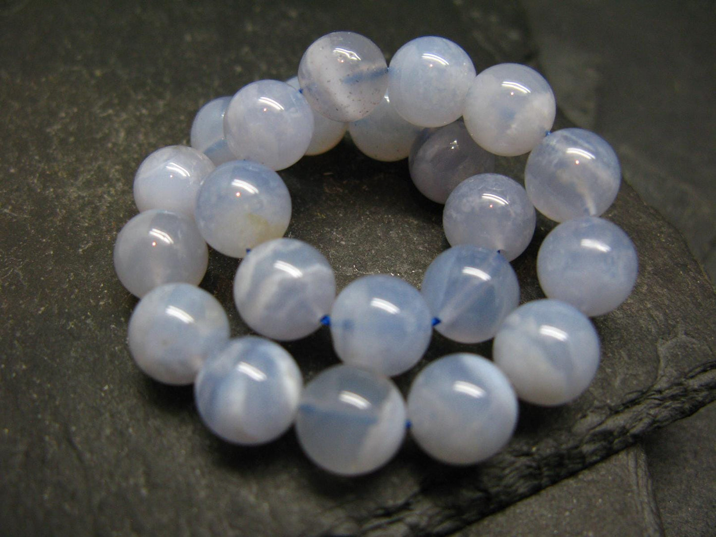 Blue Lace Agate Genuine Bracelet ~ 7 Inches ~ 8mm Round Beads