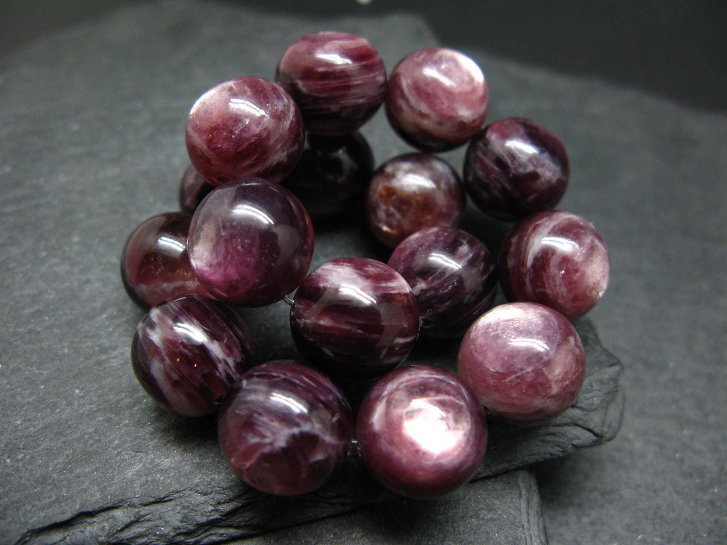 Lepidolite Genuine Bracelet ~ 7.5 Inches ~ 14mm Round Beads