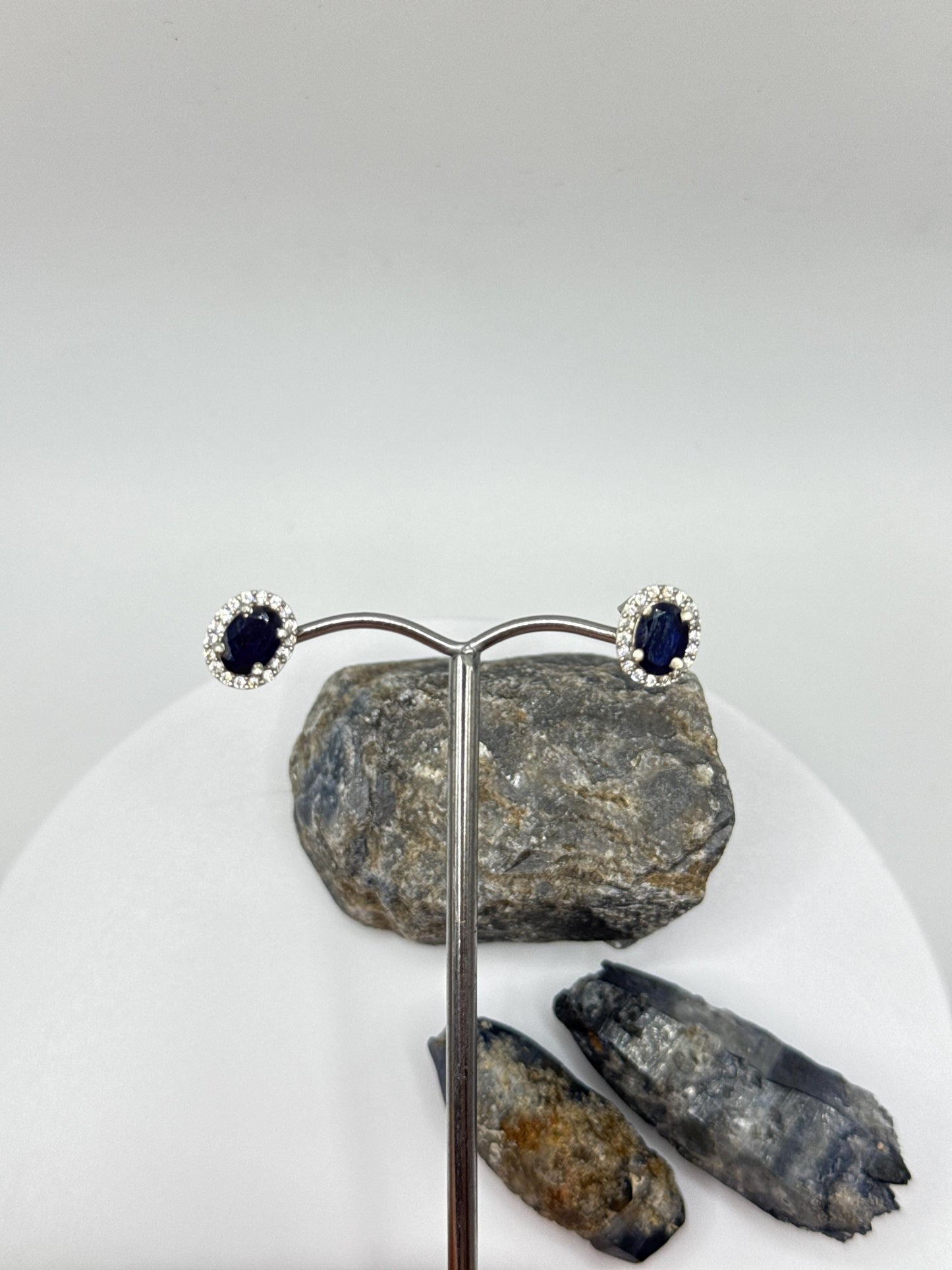 Sapphire Halo Stud Earrings | Sterling Silver, September Birthstone