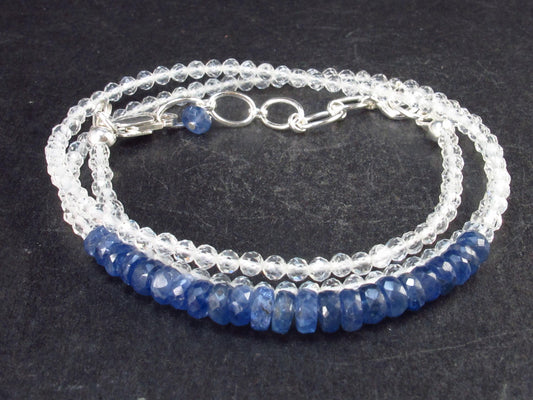 Lightweight Sparkly Faceted Sapphire and White Topaz Gemstone Tiny Beads Necklace - 19" - 8.1 Grams