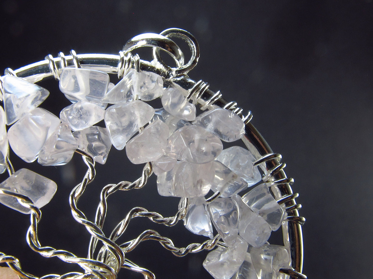 Set of 3 Natural Rose Quartz Tree of Life Pendants