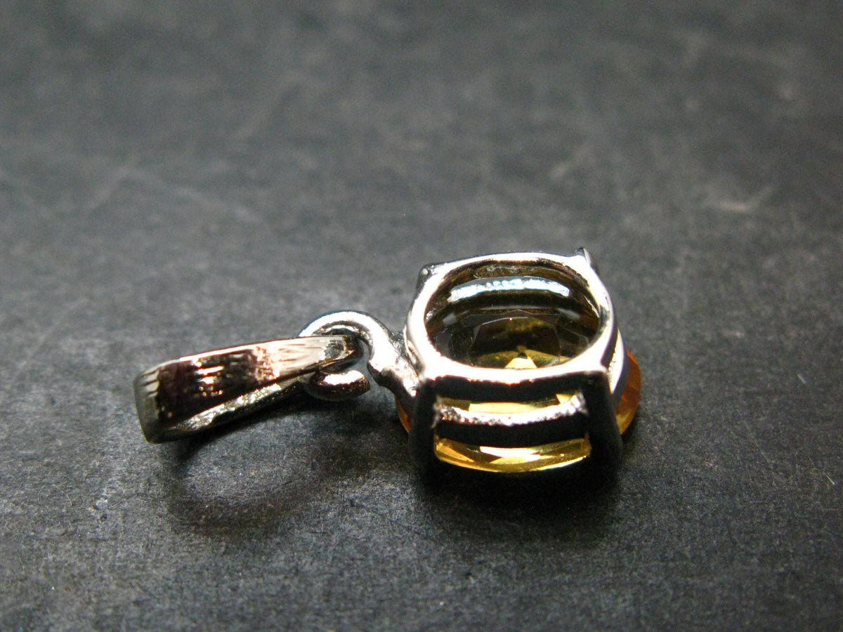 Yellow Citrine Gem Facetted Sterling Silver Pendant From Brazil - 0.8" - 1.47 Grams