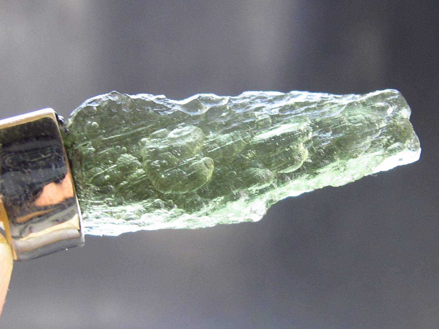 Raw Moldavite Tektite Silver Pendant from Czech Republic - 1.5" - 2 Grams