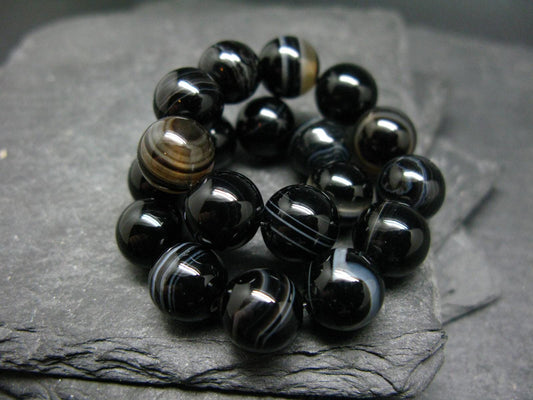 Black Agate Genuine Bracelet ~ 7 Inches ~ 10mm Round Beads