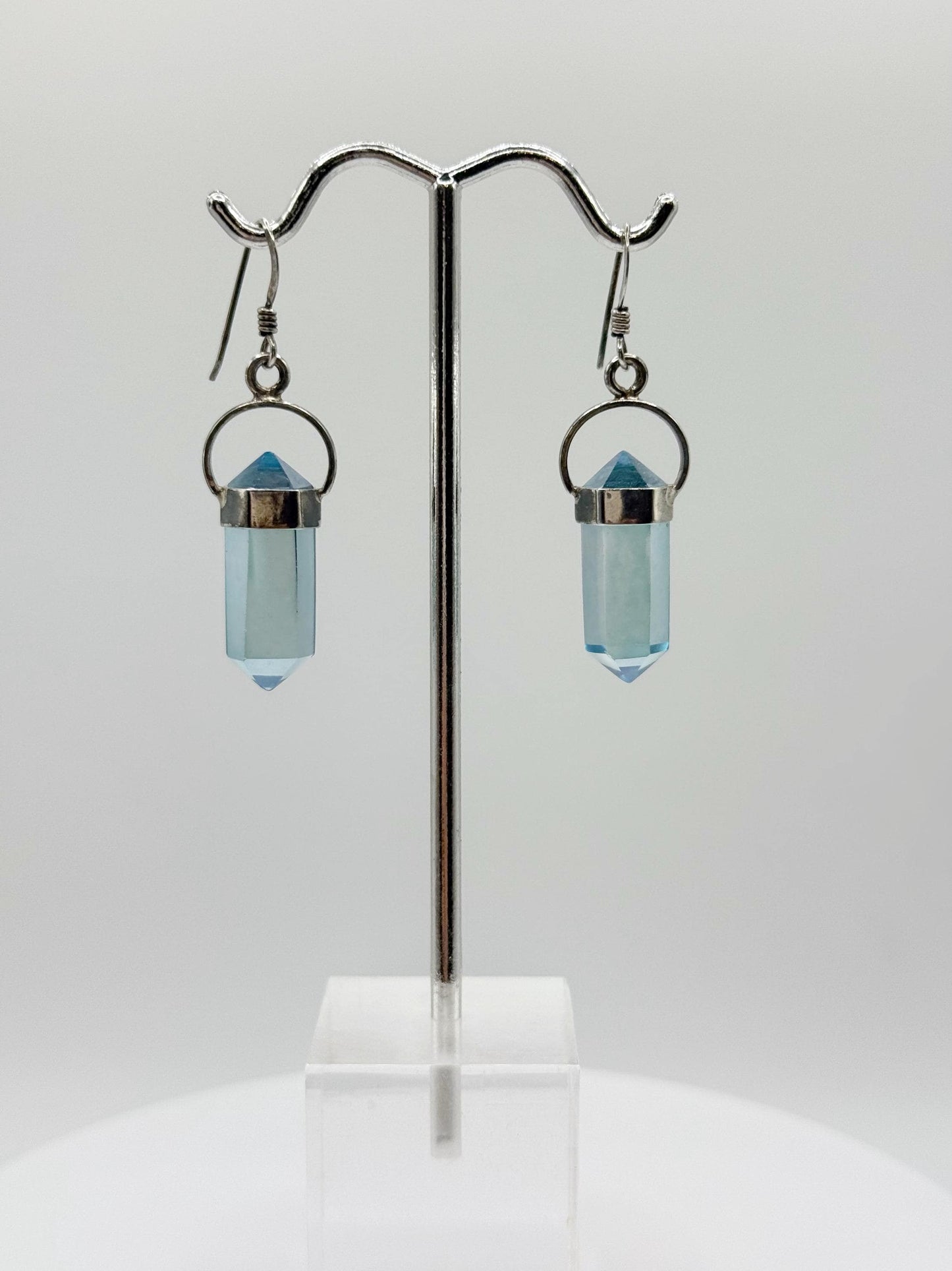 Swiss Blue Topaz Point Earrings in Sterling Silver - Weight 6.57 Grams
