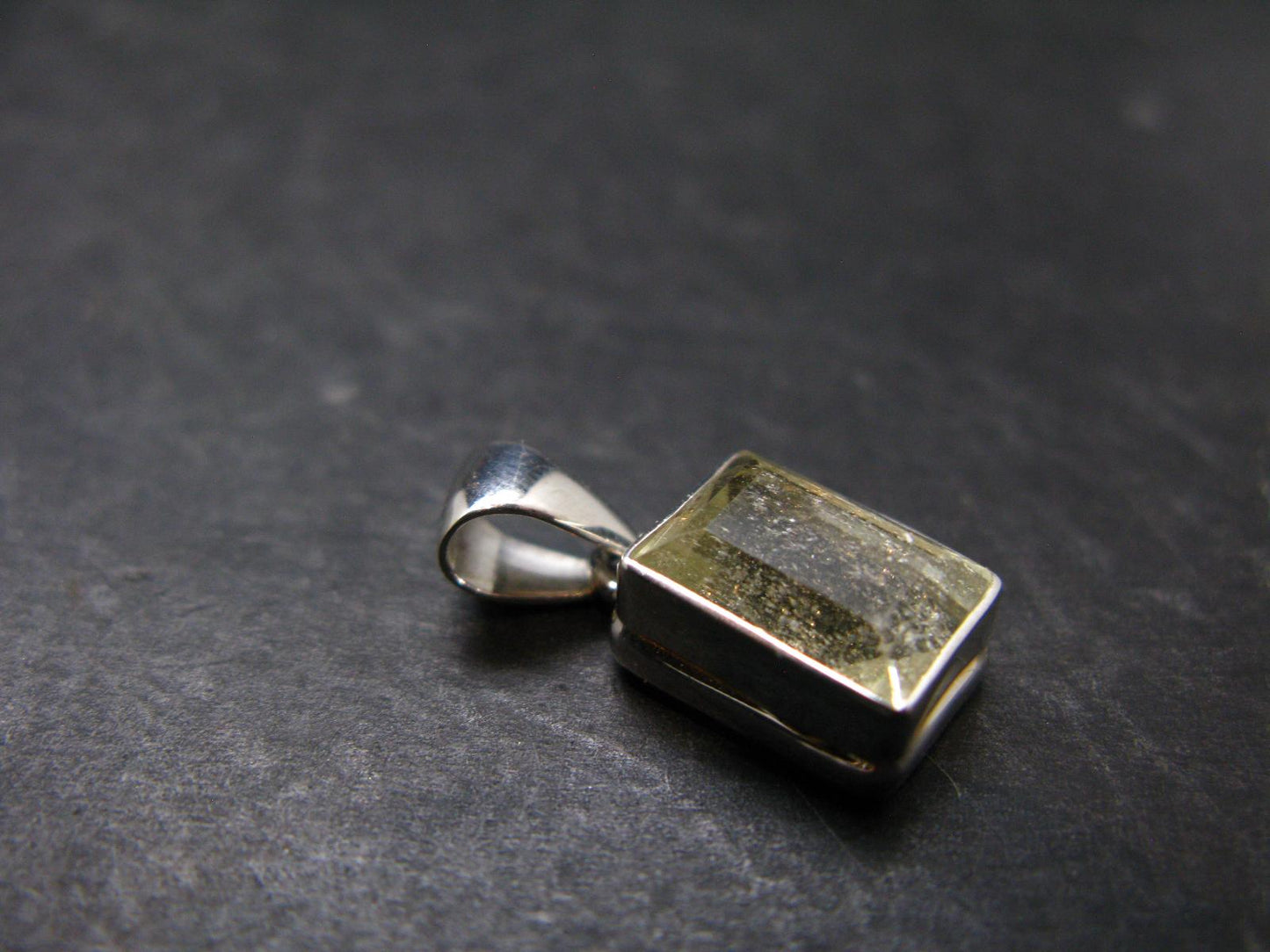 Gem Libyan Desert Glass Tektite Faceted Pendant Sterling Silver from Libya - 0.9" - 2.94 Grams