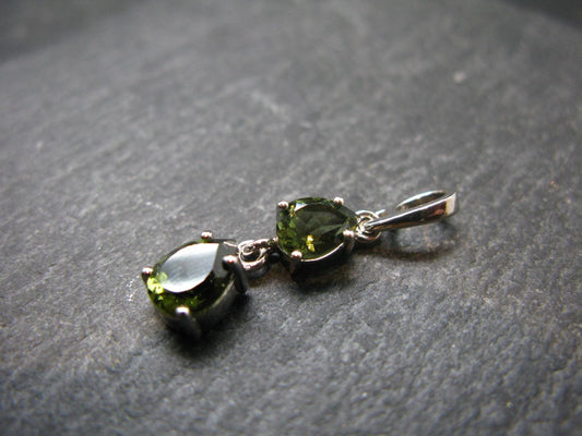 Moldavite Tektite Silver Pendant from Czech Republic - 1.1" - 1.51 Grams