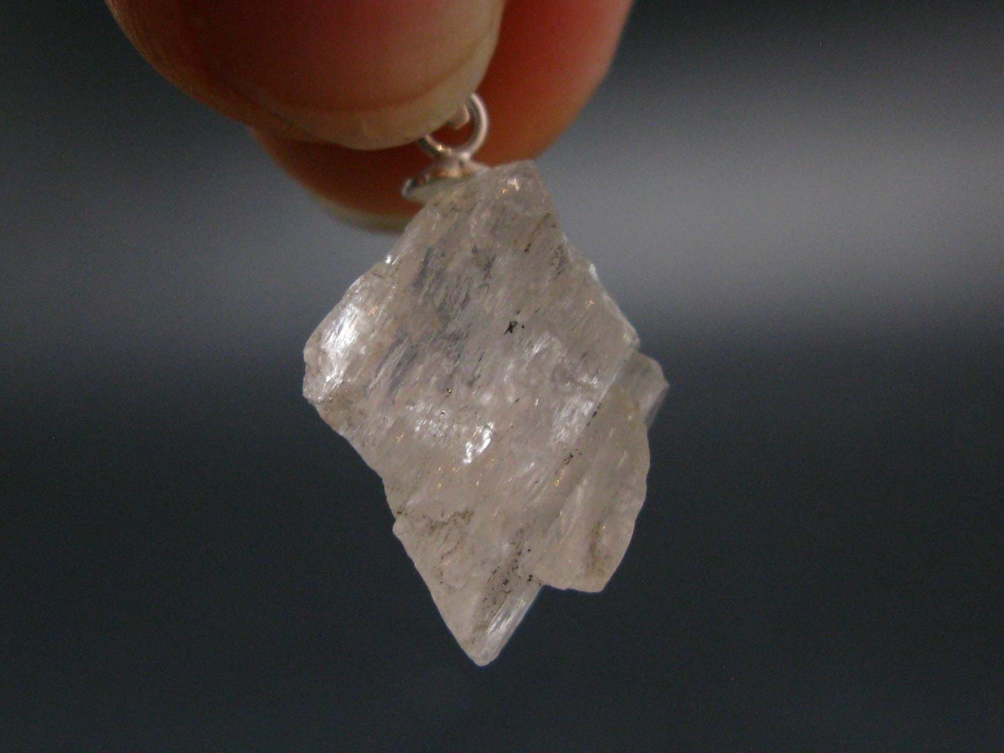 Clear Petalite Crystal Silver Pendant from Brazil - 1.0" - 2.43 Grams