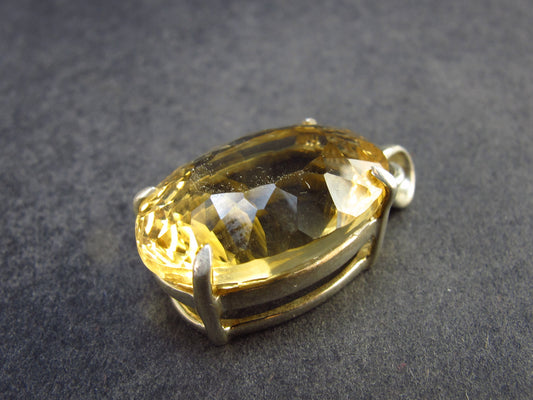 Stone of Success!! Genuine Intense Yellow Citrine Gem Sterling Silver Pendant From Brazil - 1.2" - 6.65 Grams