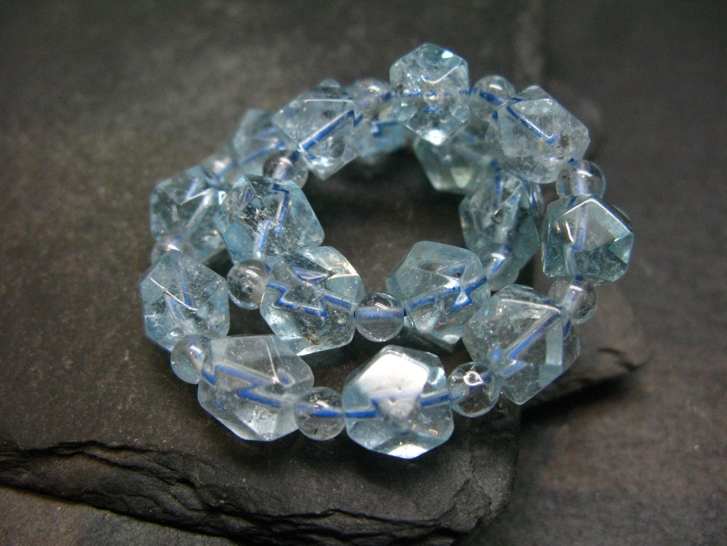 Blue Topaz Genuine Bracelet ~ 7 Inches ~ 8mm Facetted Beads