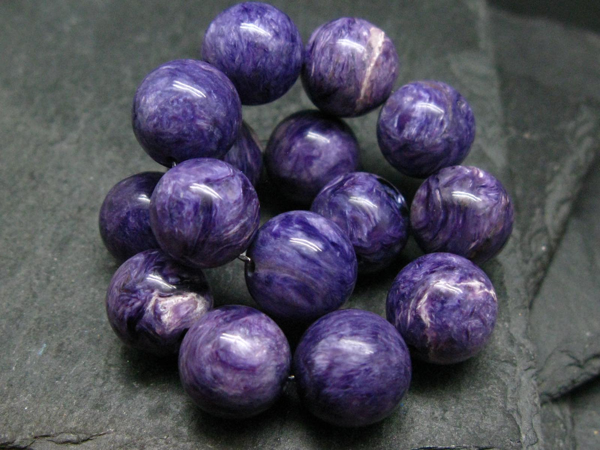 Charoite Genuine Bracelet ~ 7 Inches ~ 12mm Round Beads