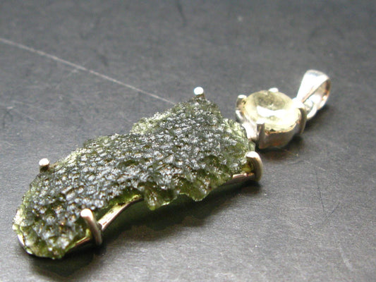 Moldavite & Libyan Tektite Silver Pendant - 2.1" - 5.9 Grams