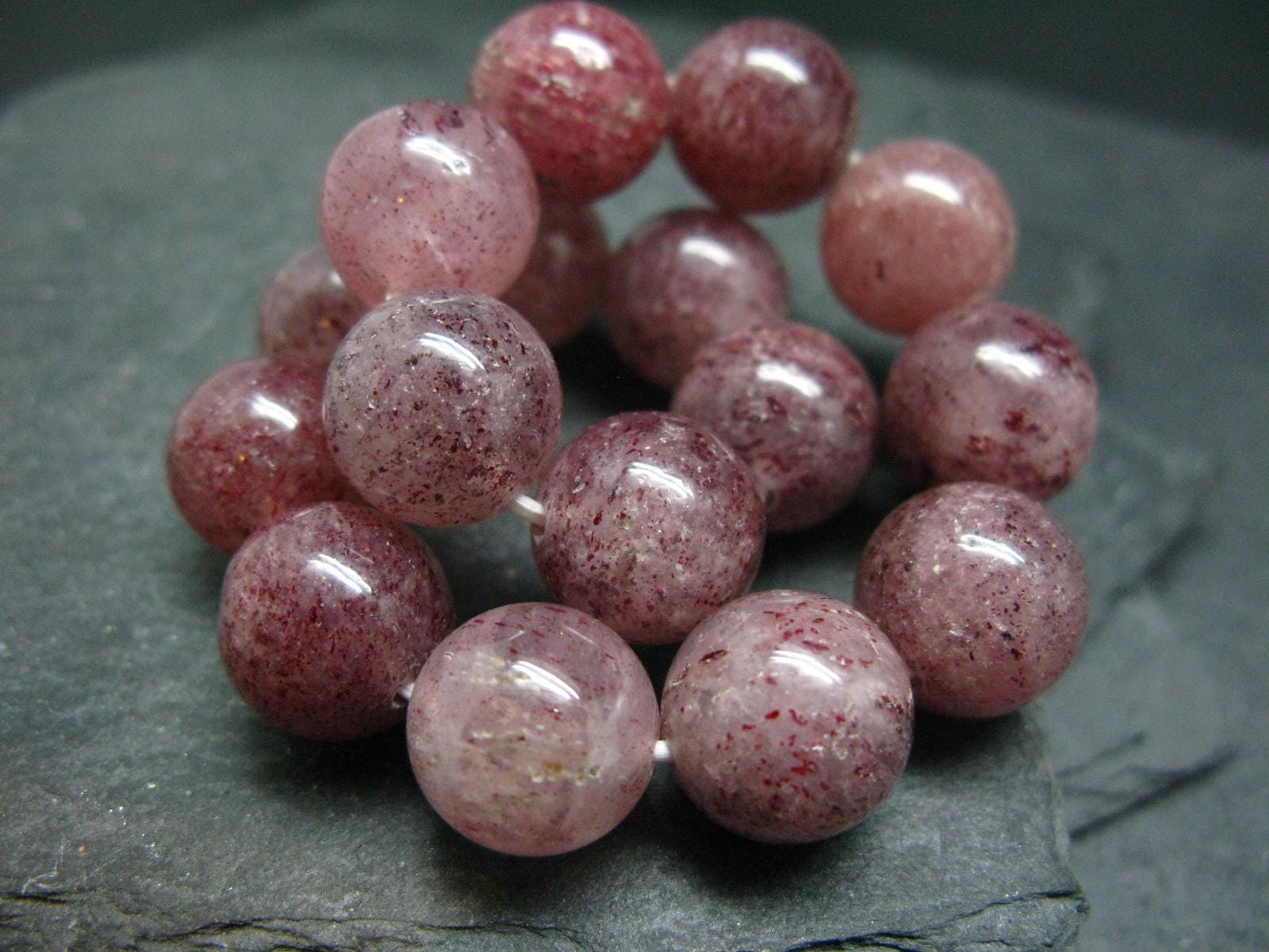 Strawberry Quartz Genuine Bracelet ~ 7 Inches ~ 13mm Round Beads