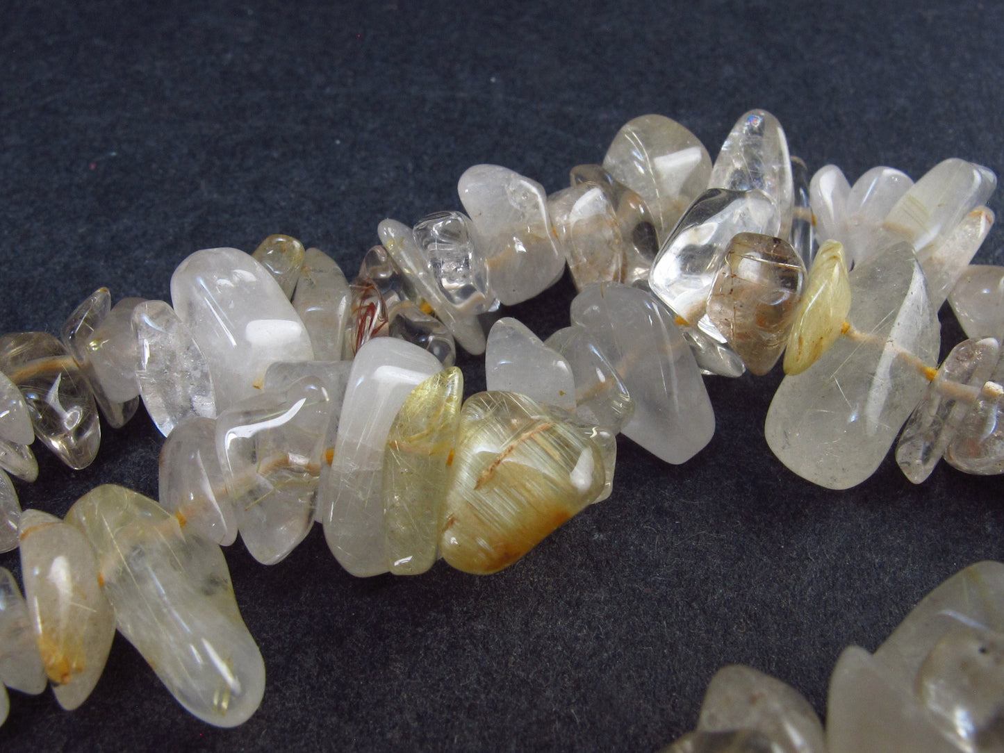 Lot of 3 Rutilated Quartz Tumbled Beads Necklaces - 18.5" Each