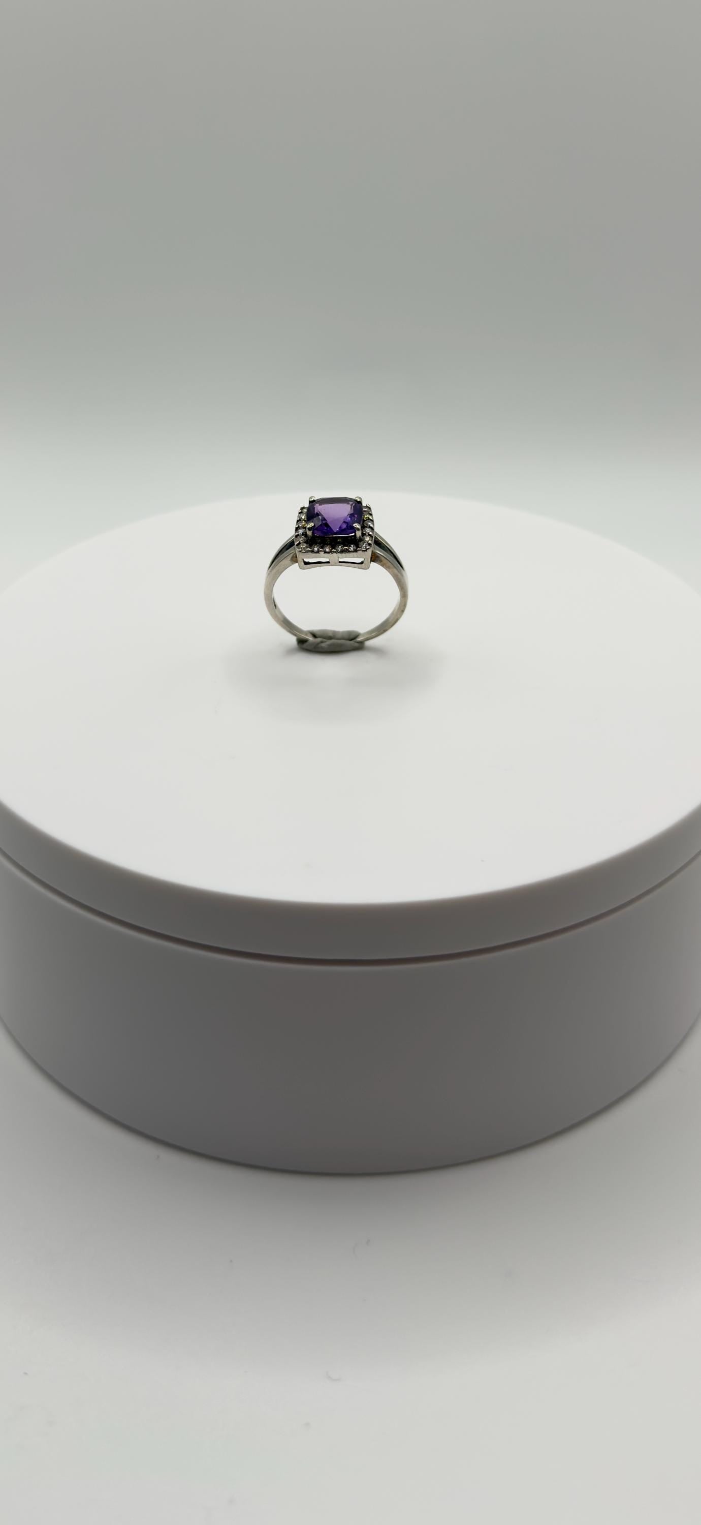 Cushion-Cut Amethyst Ring – Halo Design – Sparkling Silver Statement Jewelry - Size 9