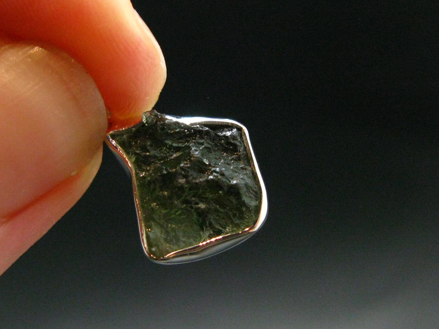 Moldavite Tektite Silver Pendant from Czech Republic - 1.0" - 2.0 Grams