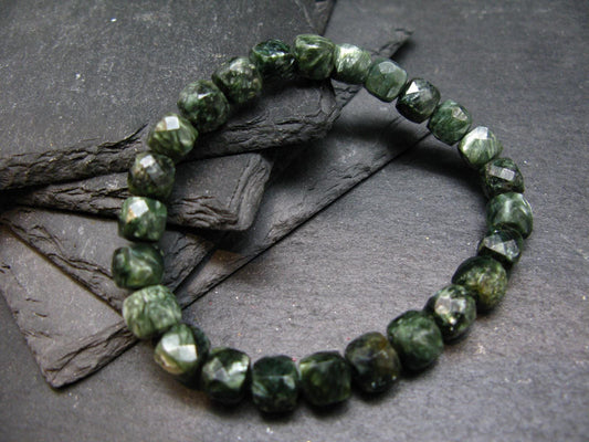 AAA Grade Seraphinite Clinochlore Genuine Bracelet ~ 7 Inches ~ 8mm Square Beads