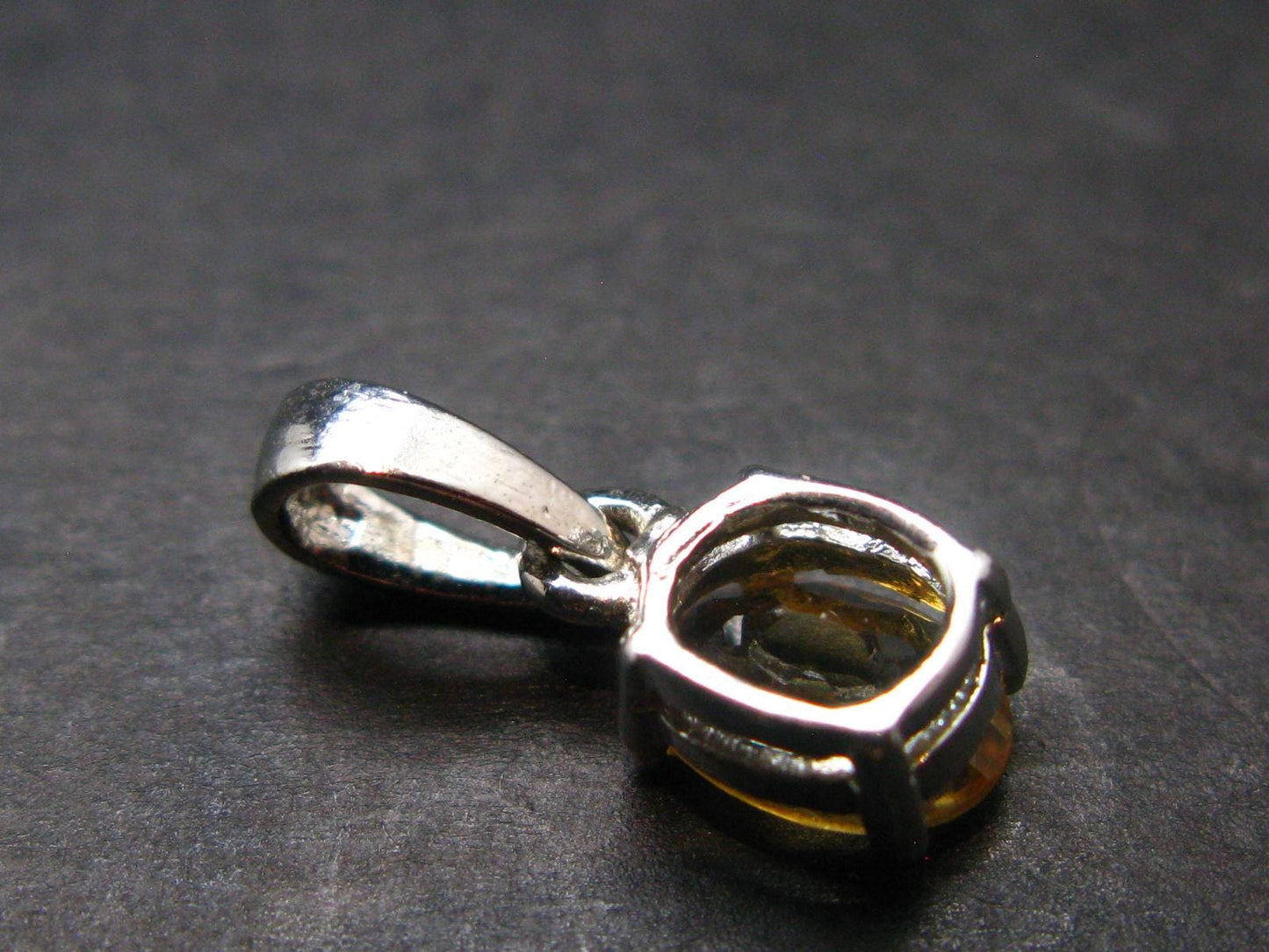 Yellow Citrine Gem Facetted Sterling Silver Pendant From Brazil With CZ - 0.7" - 1.03 Grams