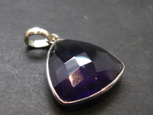 Large Genuine Rich Purple Amethyst Sterling Silver Pendant From Brazil - 1.1" - 4.0 Grams