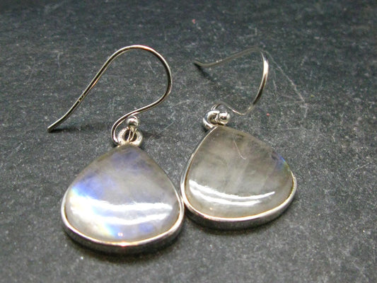 Cabochon Natural Moonstone 925 Sterling Silver Drop Earrings - 1.2" - 4.81 Grams