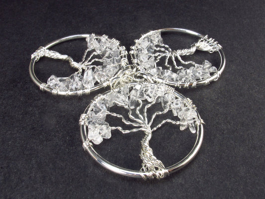 Set of Three Natural Quartz Tree of Life Pendants