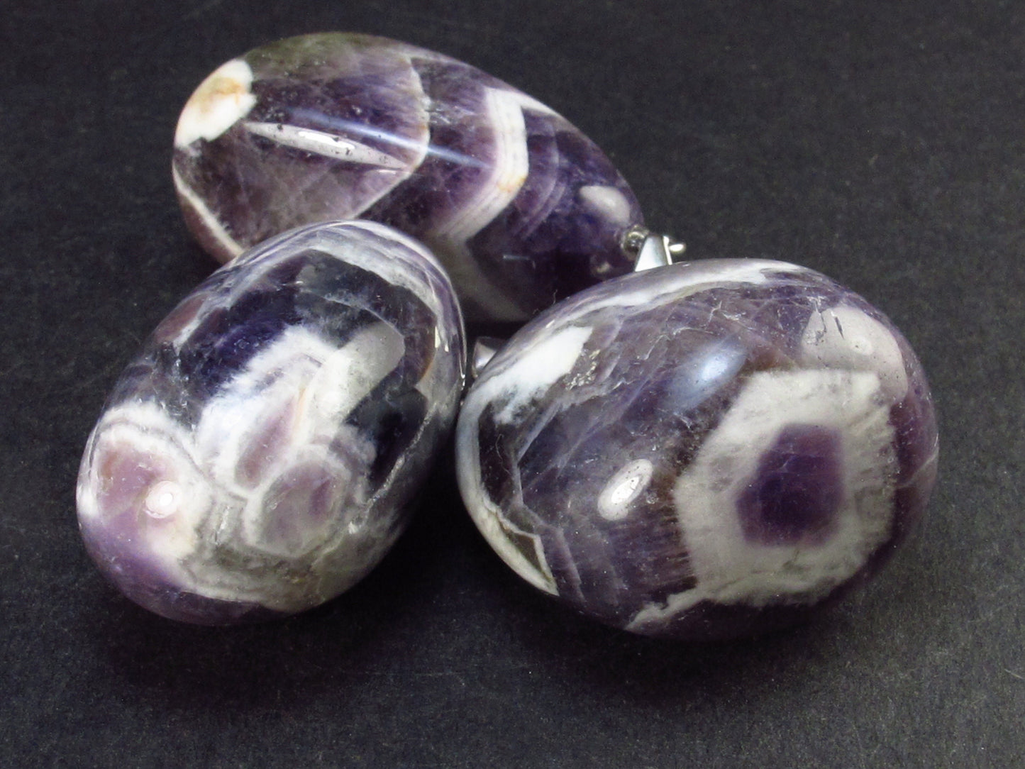 Lot of 3 Large White Streaked Chevron Amethyst Pendant From Nigeria