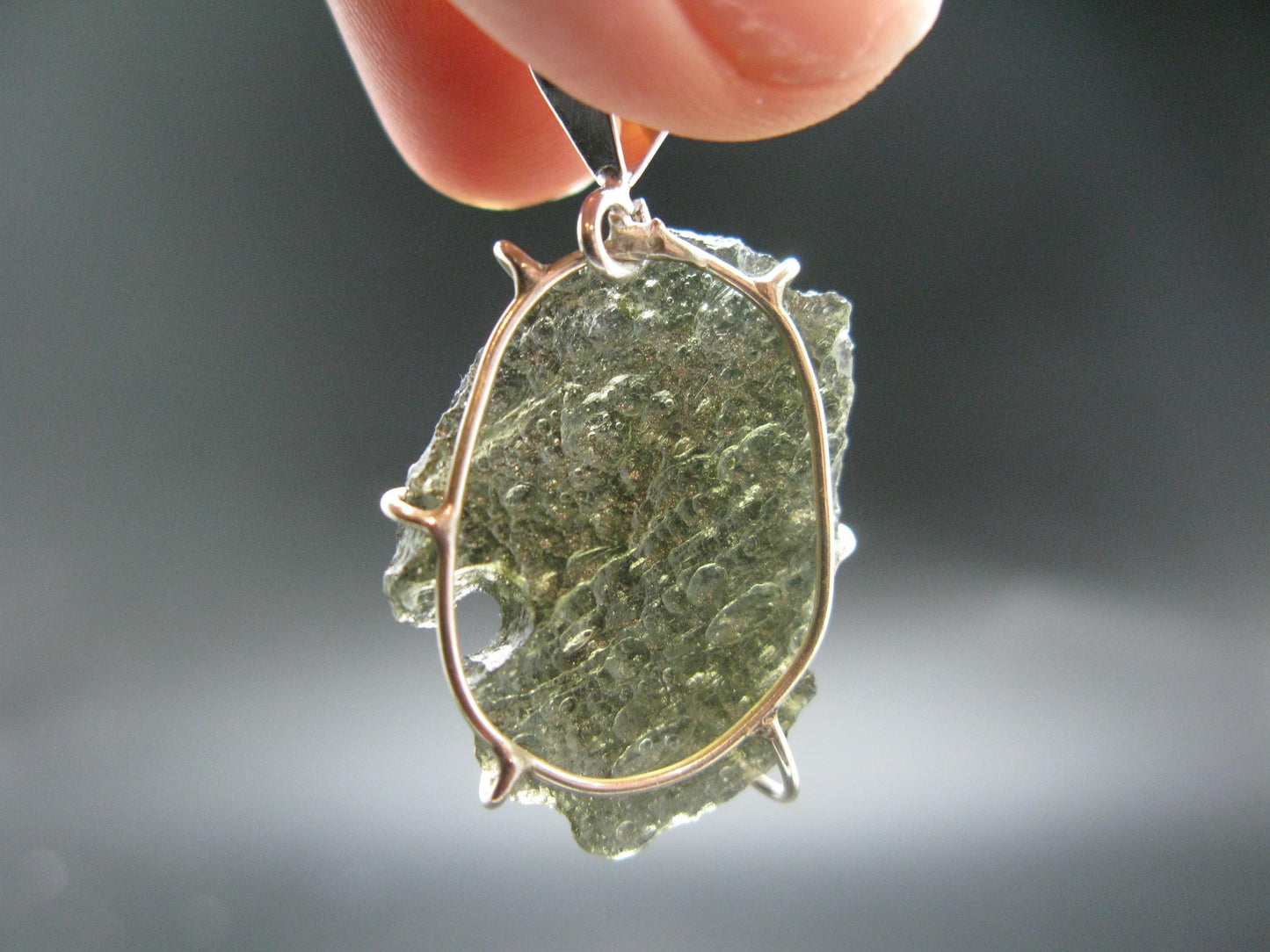 Moldavite Tektite Silver Pendant from Czech Republic - 1.6" - 3.00 Grams