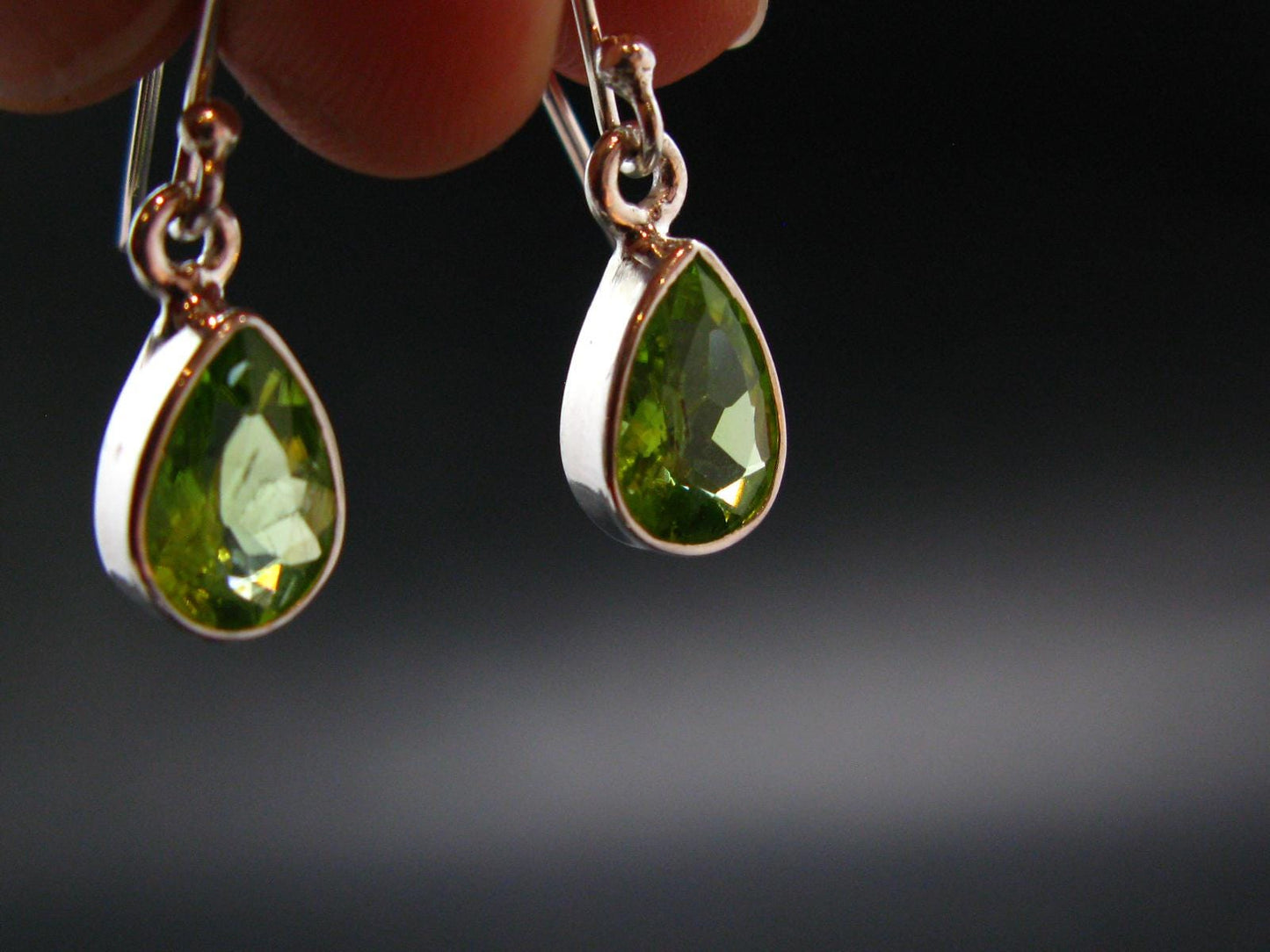 Peridot Olivine Crystal Sterling Silver Earrings From Pakistan - 1.1" - 2.73 Grams