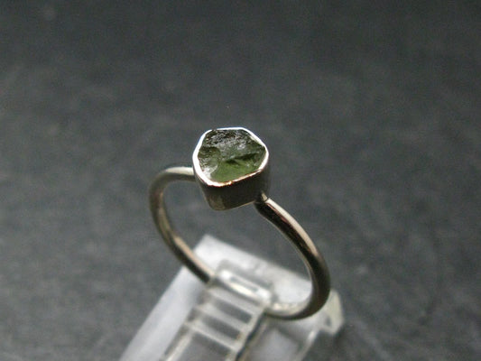 Moldavite Tektite Silver Ring from Czech Republic - 6 Size - 1.91 Grams