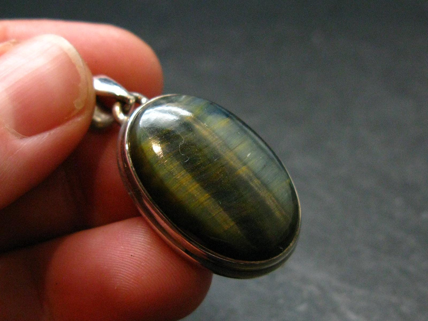 Hawk Eye (Blue Tiger Eye) Silver Pendant from South Africa - 1.4"