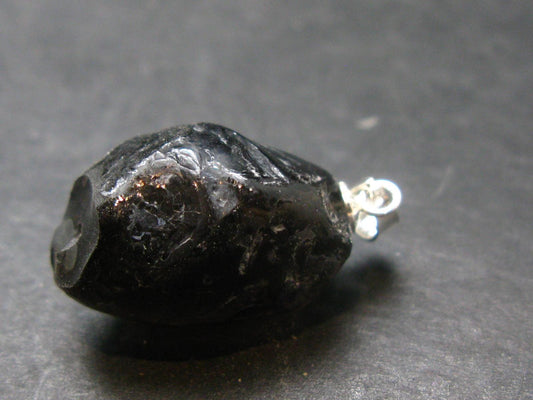 Tibetan Black Tektite Silver Pendant From Tibet - 1.1" - 4.91 Grams