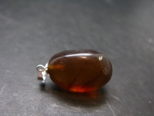 Rare Blue Amber Tumbled Fluorescent Silver Pendant From Indonesia - 1.2" - 3.27 Grams