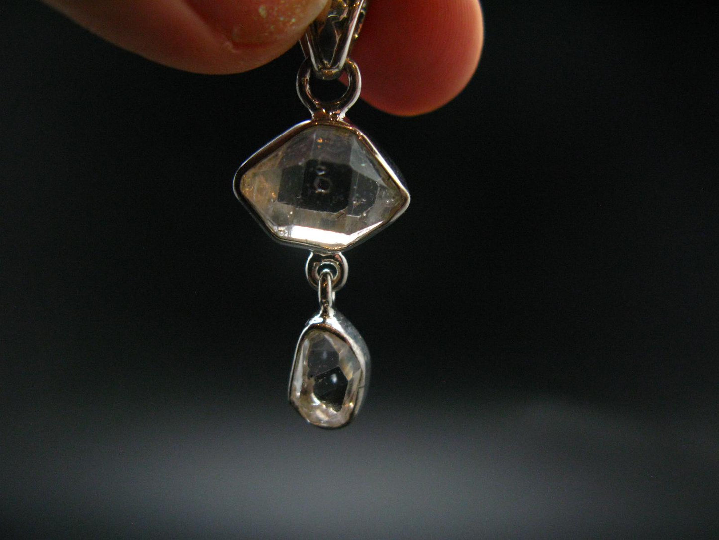 Fine Natural Herkimer Diamond Silver Pendant From New York - 1.5" - 5.34 Grams