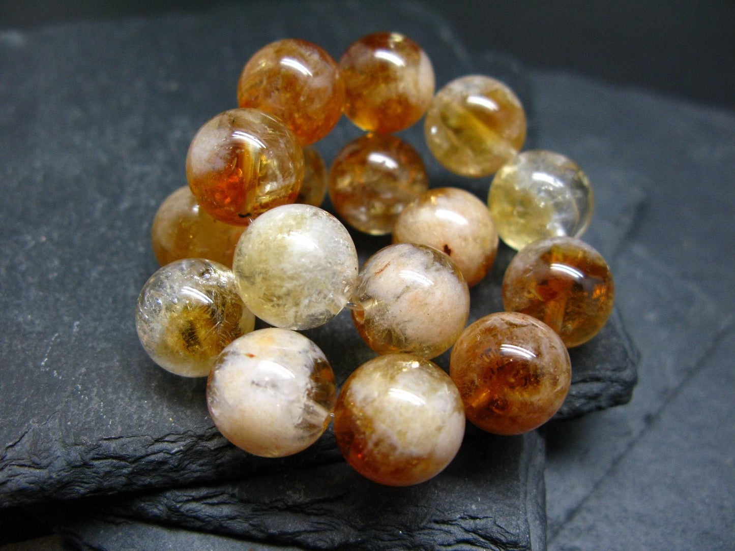 Citrine Genuine Bracelet ~ 7 Inches ~ 12mm Round Beads
