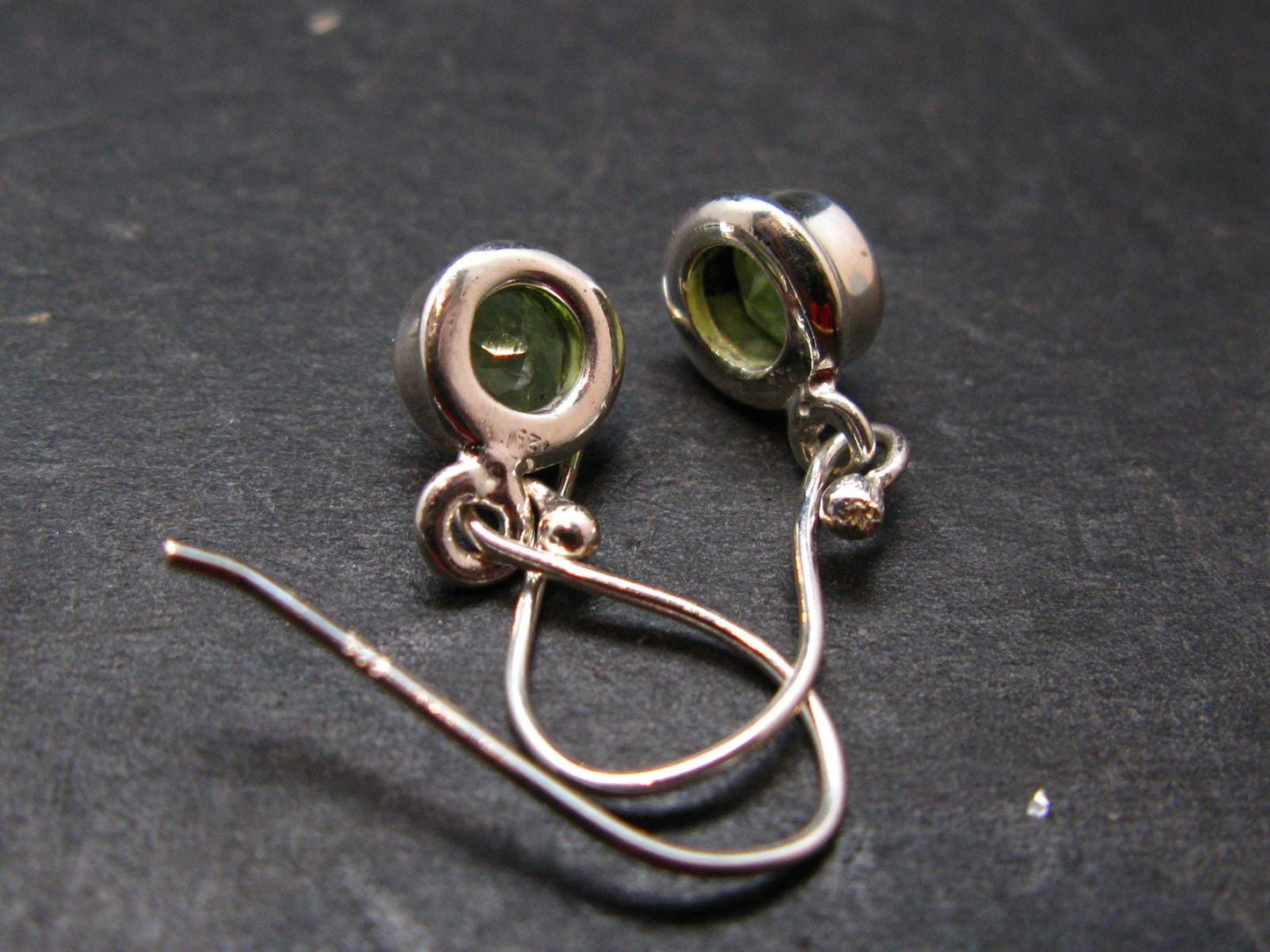Peridot Olivine Crystal Sterling Silver Earrings From Pakistan - 0.9" - 2.18 Grams