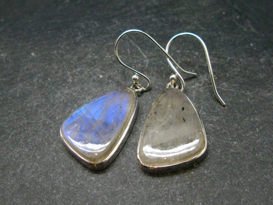 Cabochon Natural Moonstone 925 Sterling Silver Drop Earrings - 1.3" - 6.04 Grams