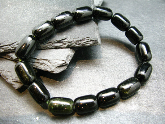 Green Tourmaline Genuine Bracelet ~ 7 Inches ~ 14mm Tube Beads