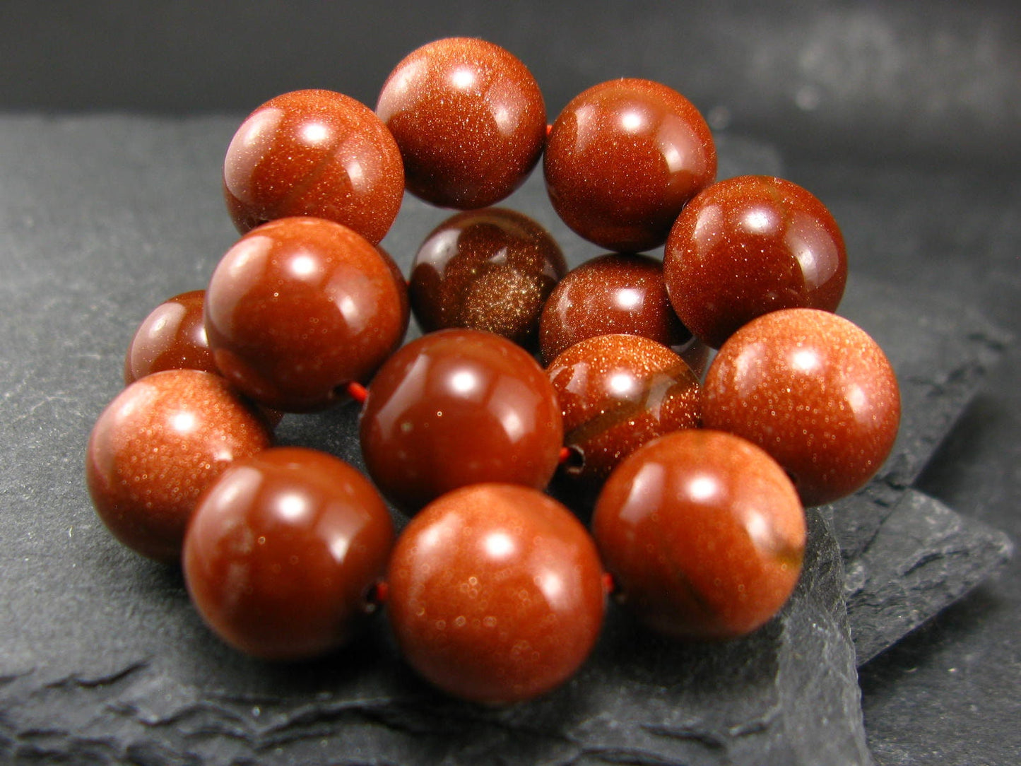 Goldstone Genuine Bracelet ~ 7 Inches ~ 12mm Round Beads