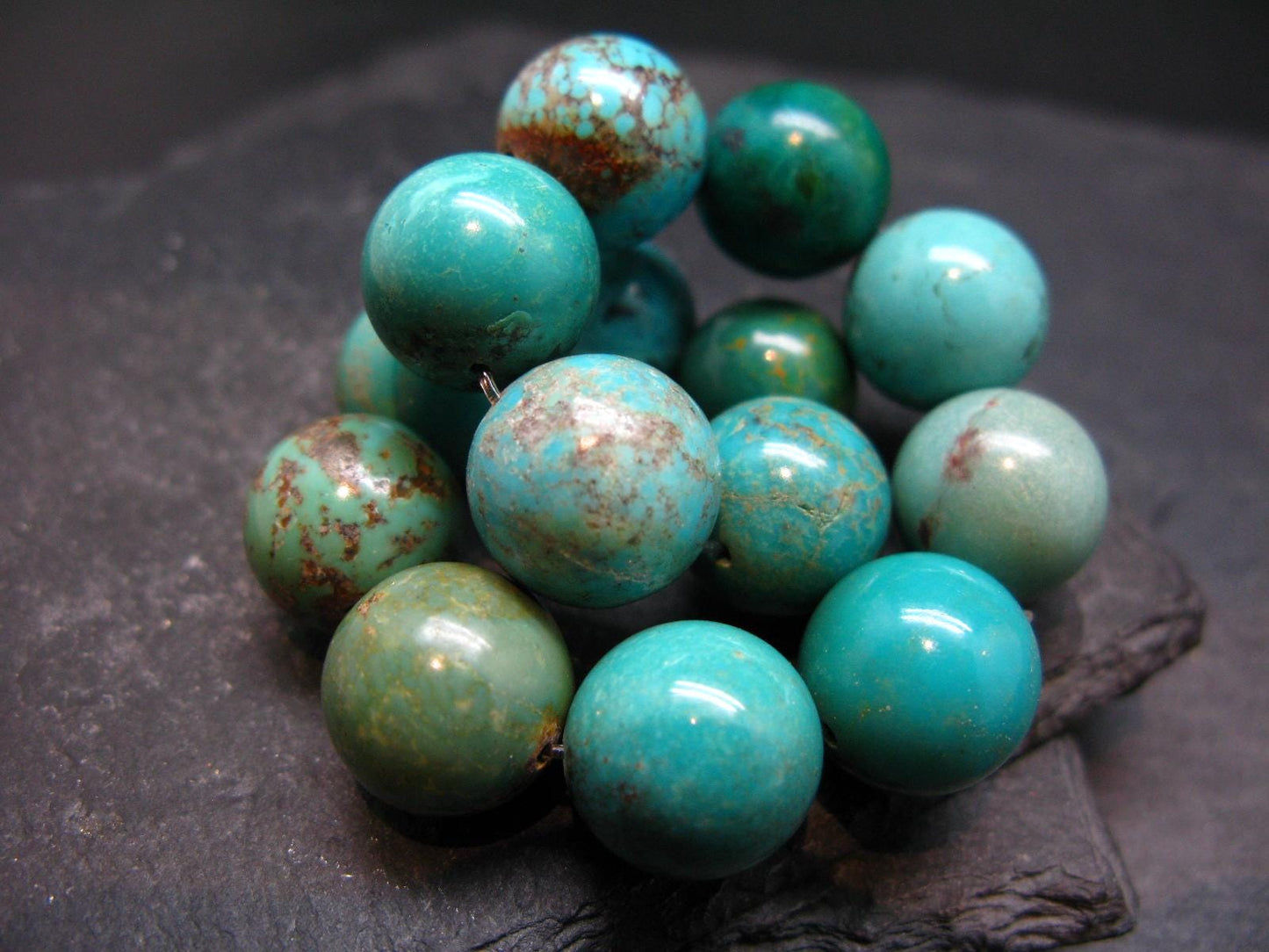 Turquoise Genuine Untreated Bracelet ~ 7 Inches ~ 14mm Round Beads