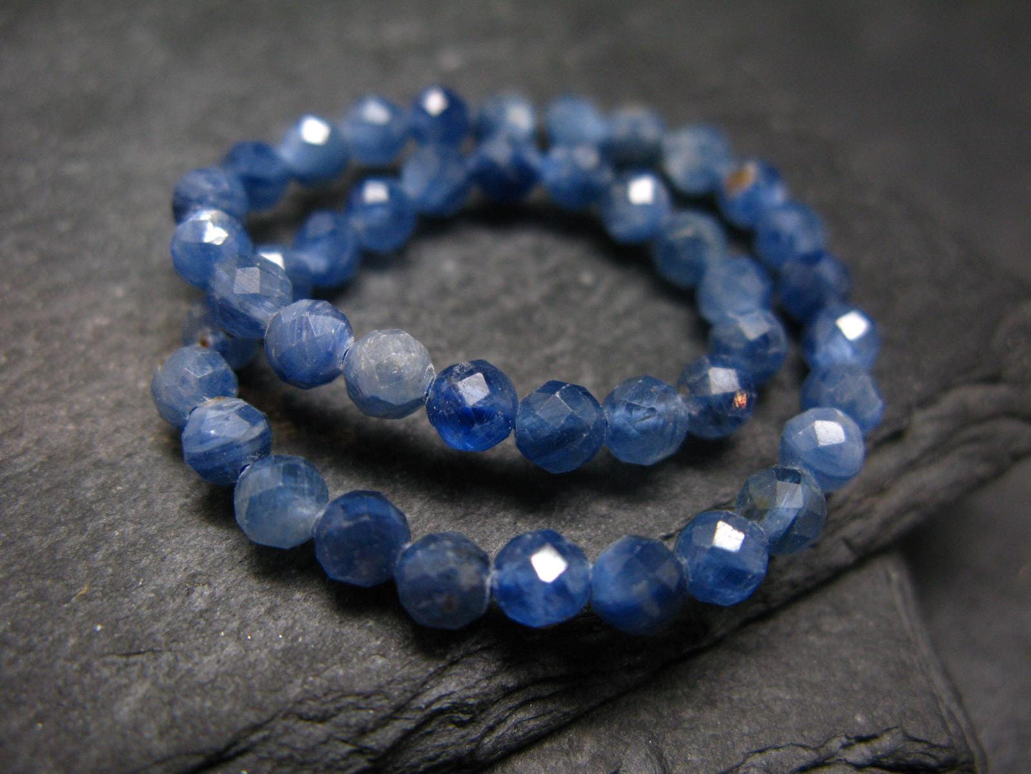 Blue Kyanite Genuine Bracelet ~ 7 Inches ~ 4mm Round Facetted Beads