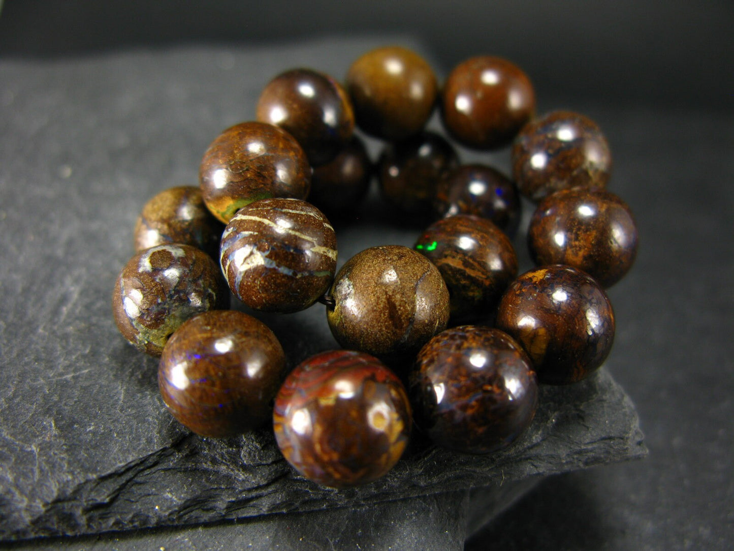 Boulder Opal Genuine Bracelet ~ 7 Inches ~ 10mm Round Beads