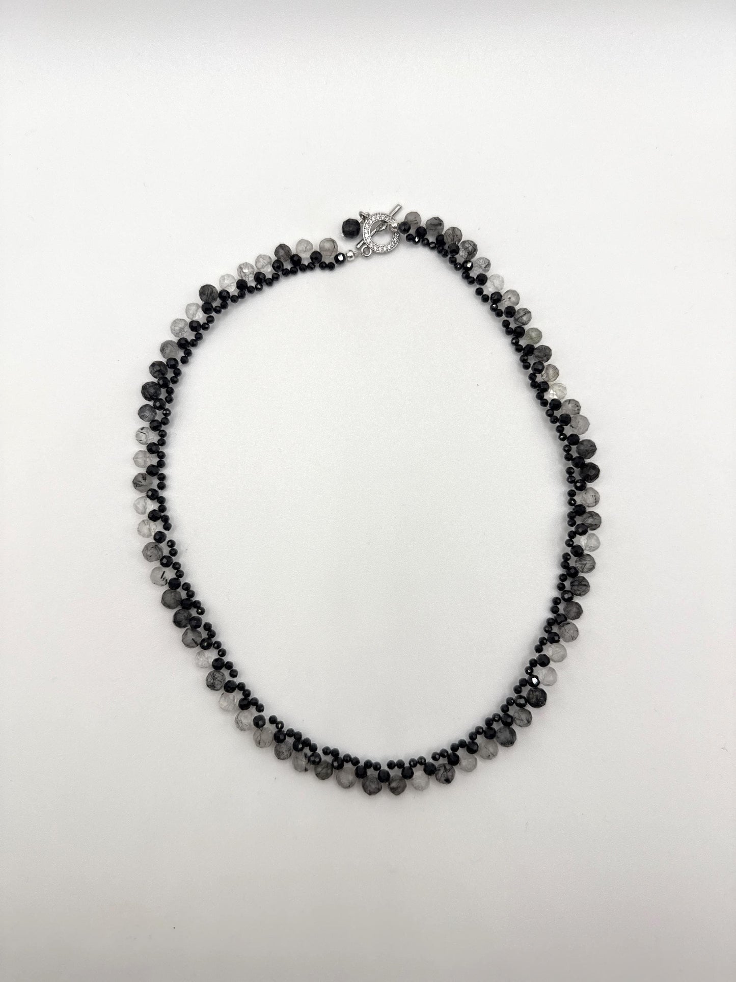 Black Spinel & Tourmalinated Quartz Necklace - 23.20 Grams