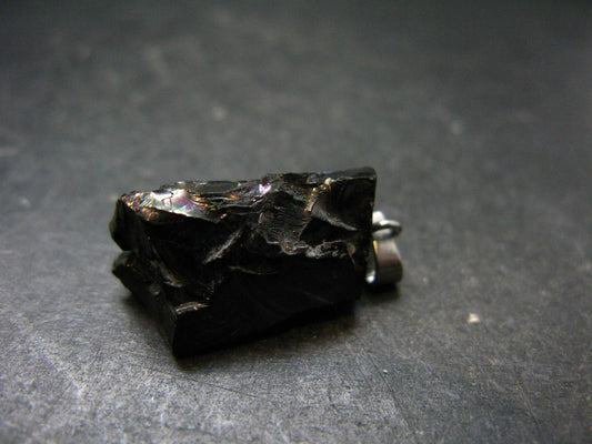Unpolished Elite Shungite Silver Pendant from Russia - 1.2" - 2.86 Grams