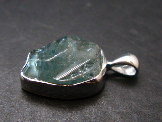 Blue Zircon Gem Crystal Silver Pendant From Cambodia - 0.9" - 3.31 Grams