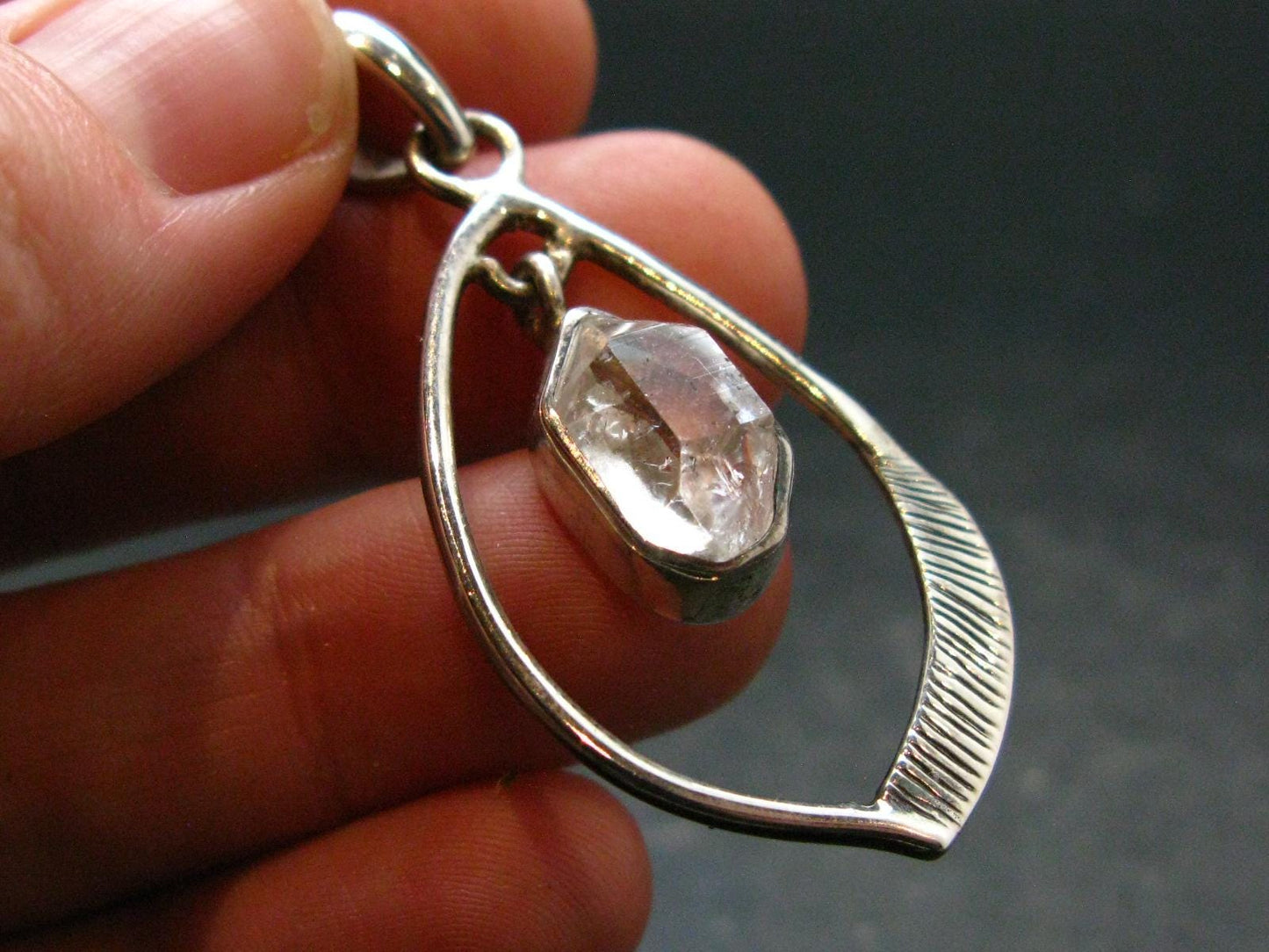 Fine Natural Herkimer Diamond Silver Pendant From New York - 1.9" - 5.27 Grams