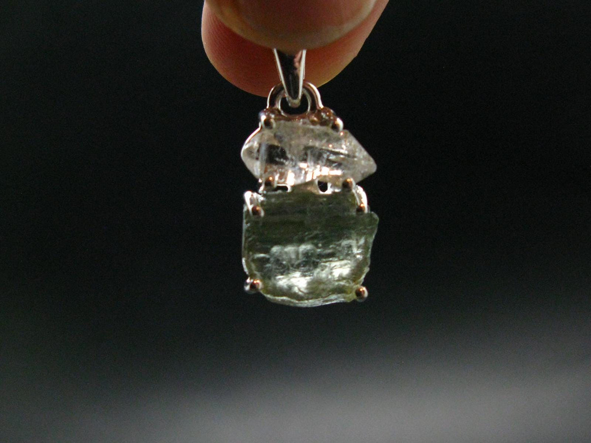 Moldavite & Herkimer Diamond Silver Pendant - 1.0" - 2.40 Grams