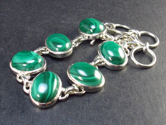 Beautiful Malachite Silver Bracelet - 8.5" - 36.1 Grams