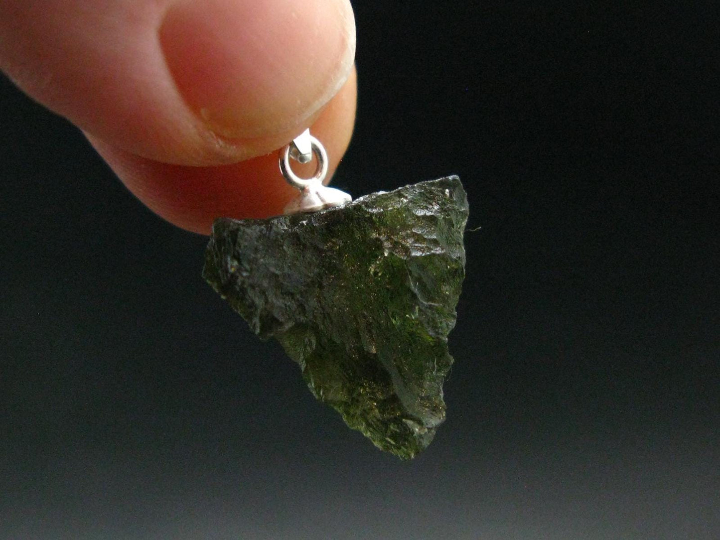 Moldavite Tektite Silver Pendant from Czech Republic - 0.8" - 1.58 Grams